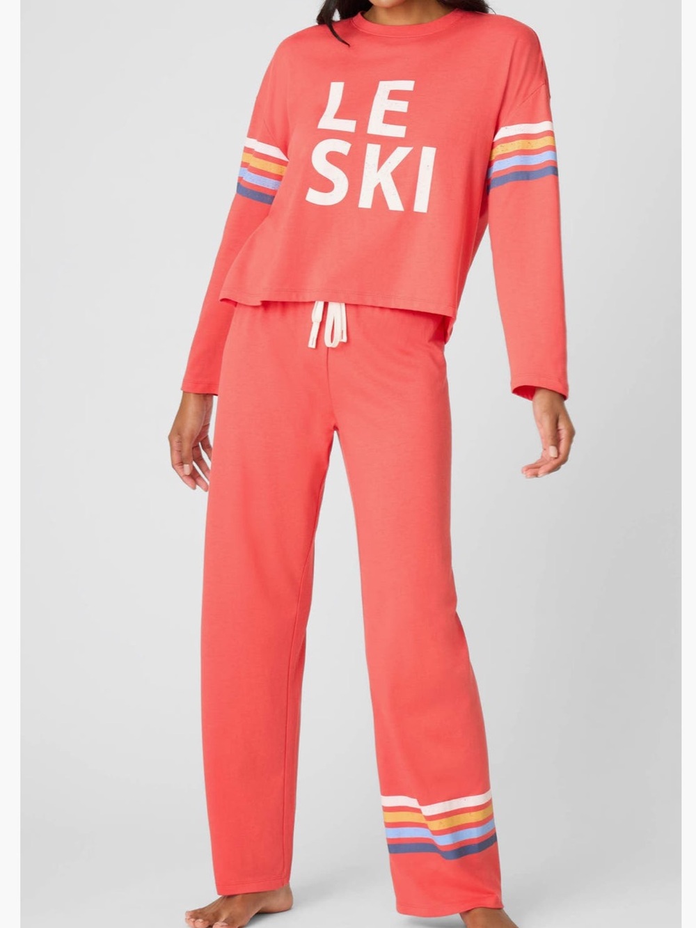 PJ Salvage 'Le Ski' Pajama Set with Stripe Detail Size Medium NWT in Scarlet